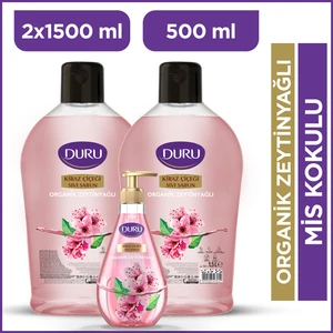 Organik Zeytinyağlı Kiraz Çiçeği Sıvı Sabun 1,5+1,5+500ml