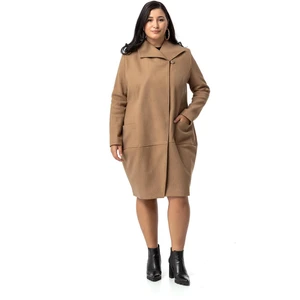 Disentis Modest Büyük Beden Torba Cepli Tek Düğmeli Astarlı Vizon Kaşe Kaban