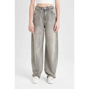 Baggy Fit Yüksek Bel Uzun Jean Yıkamalı Pantolon D4336AX24AU