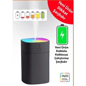 ŞARJLI YENİ NESİL KABLOSUZ KULLANIMA UYGUN HAVA NEMLENDİRİCİ AROMA DİFÜZÖRÜ GECE LAMBASI ŞAR EDİLEBİLİR HAVA YUMUŞATICI NEMLENDİRİCİ KOKU DAGITICI