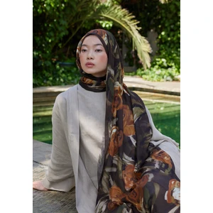 Summer Rami Şal Kahve Renkli Çiçek Deseniyle Kadınlar İçin Şık Yaz Aksesuarı