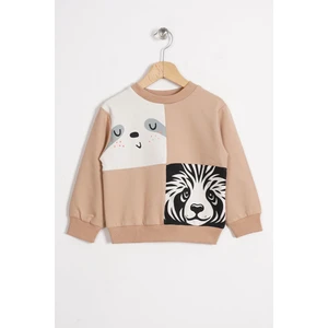 Tembel Hayvan Figürlü Vizon Renk Erkek Çocuk Sweatshırt