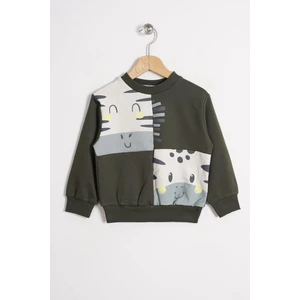 Hayvan Figürlü Haki Renk Erkek Çocuk Sweatshırt