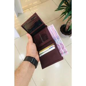 Max Bordo Dikey Mini Model  Deri Kişiye Özel Isim Baskılı Erkek Cüzdanı(2 Şeffaf Bölmeli)
