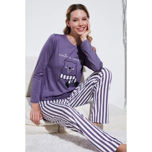 Regular Fit Desenli Bisiklet Yaka Pijama Takımı 65719102