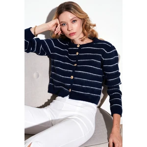 Standart Fit Çizgili Yumuşak Dokulu Crop Triko Hırka Bayan Hırka 4615551