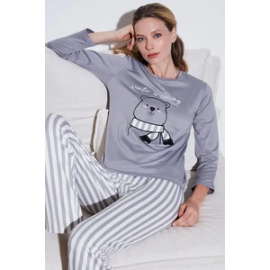 Regular Fit Desenli Bisiklet Yaka Pijama Takımı 65719102