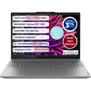 Yoga Pro 9 16IMH9 Intel Core Ultra 9 185H 64GB 1tb SSD 8gb RTX4070 16" 3.2k Freedos 83DN005FTR Taşınabilir Bilgisayar
