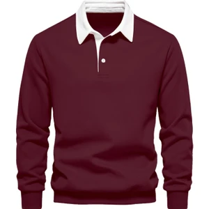 Ghassy Co. Erkek Retro Renk Bloklu Pamuklu Gömlek Yaka Sweatshirt