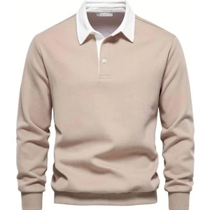 Ghassy Co. Erkek Retro Renk Bloklu Pamuklu Gömlek Yaka Sweatshirt