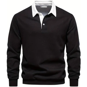 Ghassy Co. Erkek Retro Renk Bloklu Pamuklu Gömlek Yaka Sweatshirt