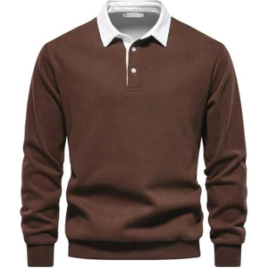 Ghassy Co. Erkek Retro Renk Bloklu Pamuklu Gömlek Yaka Sweatshirt