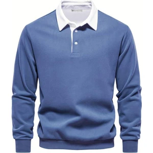 Ghassy Co. Erkek Retro Renk Bloklu Pamuklu Gömlek Yaka Sweatshirt