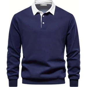 Ghassy Co. Erkek Retro Renk Bloklu Pamuklu Gömlek Yaka Sweatshirt