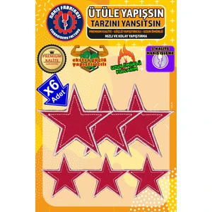 Nakış Fabrikası Ütü ile Yapışan Nakışlı Patch Arma Peç, Kırmızı Yıldız (6 Adet), Kaliteli Nakış Işleme Aplike Yama