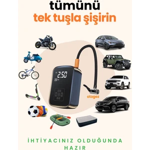 Airgo Taşınabilir Şarjlı Araba Hava Kompresörü Powerbank LED Işıklı Araç Lastik Top Şişirme Pompası