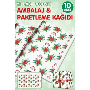 Tuğset Etiket  Yılbaşı Kokina Temalı Hediye Paketi Yeni Yıl Paketleme Kağıdı 50X70CM  10 ADET-T1041