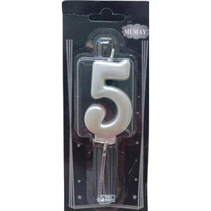 Ngüzel Party 5 Yaş Büyük Boy (7 Cm) 5 Rakam Lüks Pasta Mum Gümüş Gri