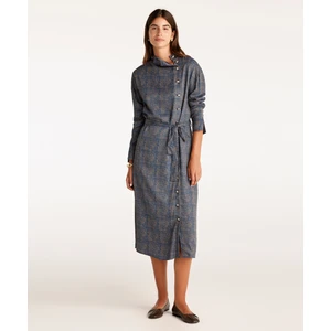 Yüksek Yaka Kuşalı Uzun Kollu Midi Boy Elbise