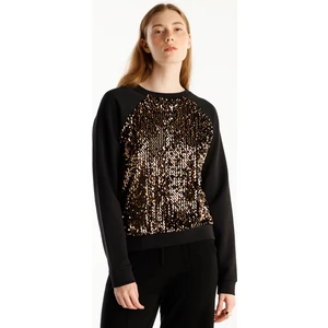 Payetli Bisiklet Yaka Reglan Kol Sweatshirt