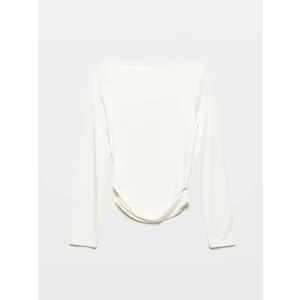 31213 Kayık Yaka Uzun Kollu Top-Ekru