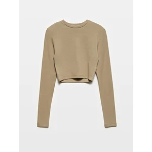 31236 Uzun Kollu Crop Top-Haki