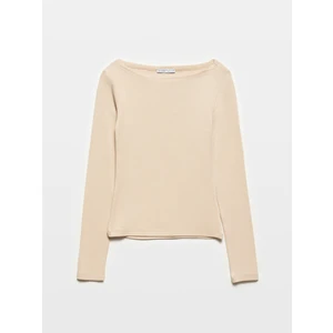 31332 Kayık Yaka Uzun Kollu Top-Açık Bej