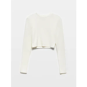 31236 Uzun Kollu Crop Top-Ekru