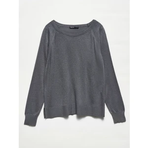 10557 Bisiklet Yaka Simli Basic Ince Triko Kazak-Füme