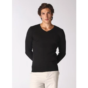 V Yaka Basic Düz Siyah Erkek Kazak F4WM-KZK 2842