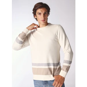 Bisiklet Yaka Basic Çizgili Ekru Erkek Kazak F4WM-KZK 2520