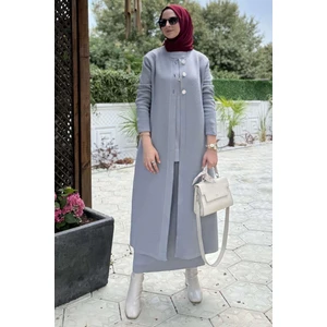 Rabia Şamlı Sinem Çelik Örme Triko Hırka Gri