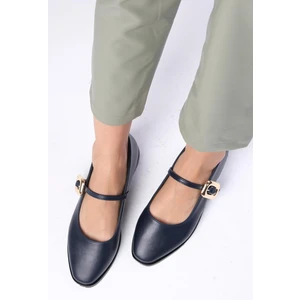 Mio Gusto Camille Lacivert Renk Yandan Tokalı Kadın Babet Ayakkabı