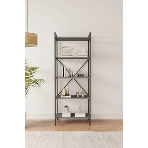Nilamu 65 cm Antrasit Kitaplık / Metal Aksamlı / Açık Raf / Organizer / Ofis / Ev / 5 Raflı Kitaplık