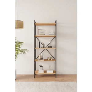 Nilamu 65 cm Atlantik Çam Kitaplık / Metal Aksamlı / Açık Raf / Organizer / Ofis / Ev / 5 Raflı Kitaplık