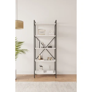 Nilamu 65 cm Beyaz Kitaplık / Metal Aksamlı / Açık Raf / Organizer / Ofis / Ev / 5 Raflı Kitaplık