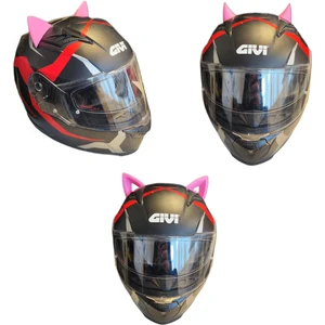 3D Fabrick Kask Süsü -3 Lü Set Kedi Kulağı,kask Boynuzu ve Rüzgar Tutmaz Kedi Kulağı Sağ Sol Takım