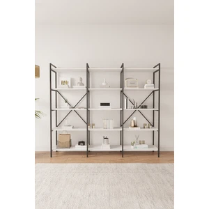 Nilamu Beyaz 200 cm Kitaplık Metal Aksamlı Açık Raf Organizer Ofis Ev 5 Raflı Kitaplık