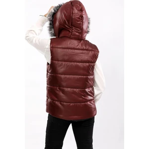 Kürk Kapüşonlu Çocuk Şişme Yelek Bordo AVM07273