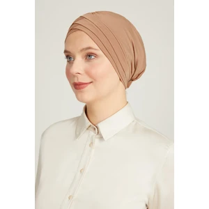 İhvan Online Çapraz 3 Bantlı Çift Taraflı Tesettür Bone Açık Kahve