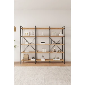 Nilamu Çam 200 cm Kitaplık Metal Aksamlı Açık Raf Organizer Ofis Ev 5 Raflı Kitaplık