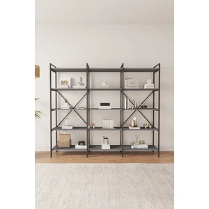 Nilamu Antrasit 200 cm Kitaplık Metal Aksamlı Organizer Ofis Ev 5 Raflı Kitaplık