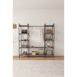 Nilamu Elbise Dolabı / Metal Aksamlı / Antrasit Gri / Açık Dolap / Organizer / Askılık