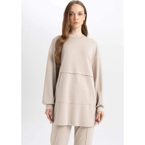 Regular Fit Bisiklet Yaka Kanguru Cepli Basic Düz Sweatshirt Tunik B0039AX24AU