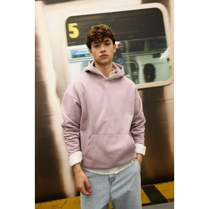 Oversize Geniş Kalıp Kapüşonlu Kanguru Cepli Basic Düz Sweatshirt A4331AX24AU