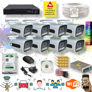 Qromax 8 Kameralı Set - Yapay Zeka Özellikli Gece Renkli Gösteren 5MP SONY Lensli 4 Ultra Warm Ledli FULLHD Güvenlik Kamerası Seti 784W