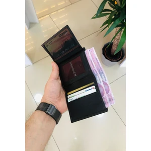 Max Kahve Dikey Mini Model  Deri Kişiye Özel Isim Baskılı Erkek Cüzdanı(2 Şeffaf Bölmeli)