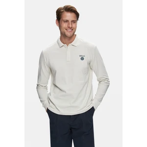 Maxwell Bej Polo Yaka Baskılı Standard Fit Erkek Sweatshirt