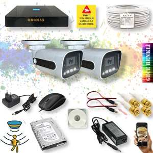 Qromax 2 Kameralı Set - Gece Renkli Gösteren Hareket Algılayan 5MP SONY Lensli 4 Ultra Warm Ledli 1080P FULLHD Güvenlik Kamerası Seti 784W
