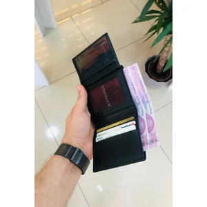 Max Siyah Dikey Mini Model  Deri Kişiye Özel Isim Baskılı Erkek Cüzdanı(2 Şeffaf Bölmeli)